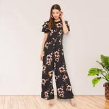 UPTOWNIE Women's Crepe Floral Flared Sleeves Jumpsuit