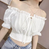 Women's Crepe Solid Off Shoulder Crop Top